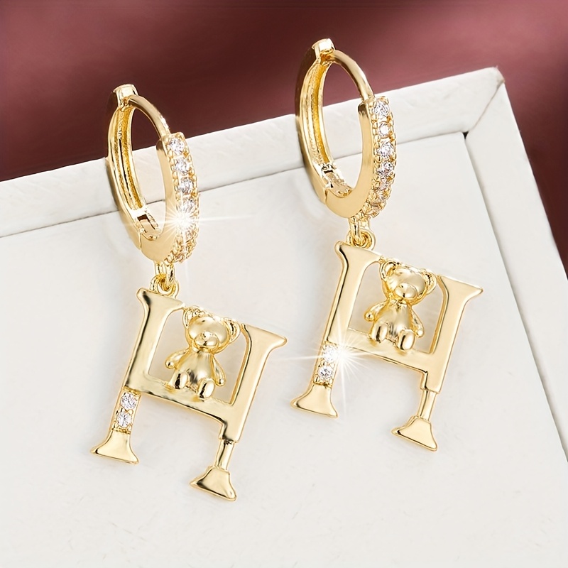 Women's Fashionable Letter Bear Design Drop Earrings Set